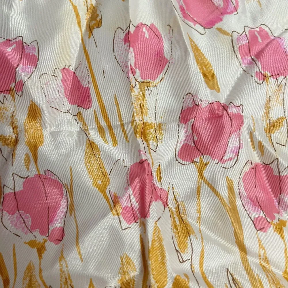 Vintage Vera Neumann Pink Tulip Scarf Gold Trim 21